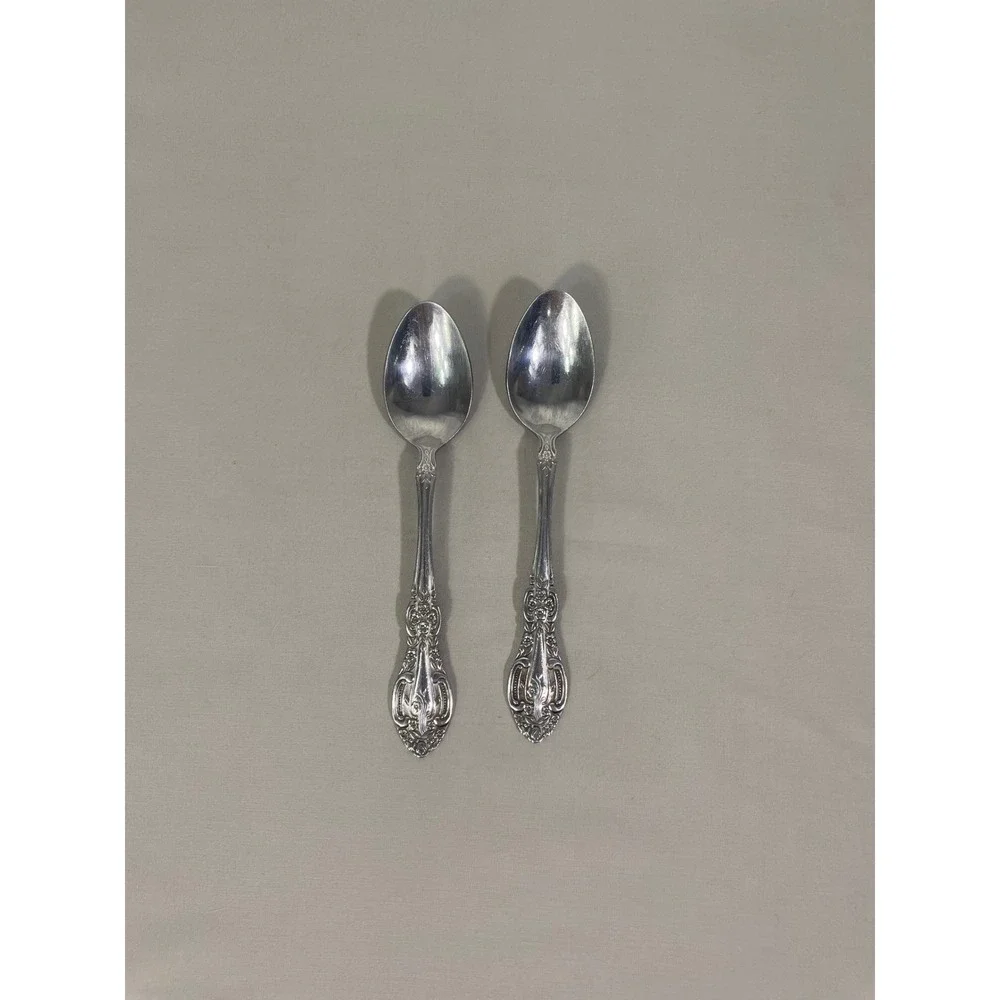 Springtime Stainless Steel‎ Spoons (2) Flatware Floral Scrolls Glossy Japan